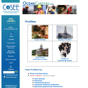 Screenshot for Profiles in Ocean Careers