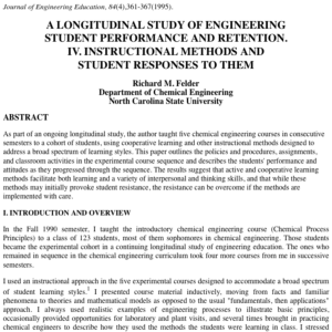 Screenshot for Longitudinal Study Of Engineering Student Performance And Retention IV: Instructional Methods And Student Responses To Them
