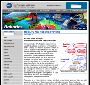 Screenshot for Jet Propulsion Laboratory Robotics Website