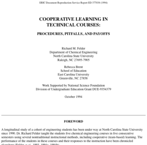 Screenshot for Cooperative Learning in Technical Courses: Procedures, Pitfalls, and Payoffs