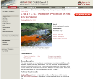 Screenshot for MIT OpenCourseWare: Transport Processes in the Environment, Fall 2004