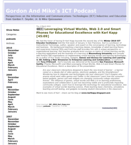 Screenshot for Gordon and Mike's ICT Podcast: Leveraging Virtual Worlds, Web 2.0 and Smart Phones for Educational Excellence with Karl Kapp