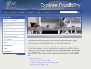 Screenshot for MatEdU National Resource Center: Core Competencies