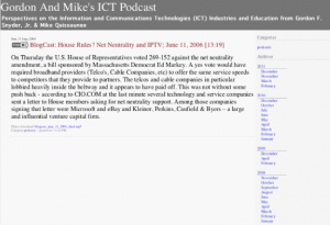 Screenshot for Gordon and Mike's ICT Podcast: BlogCast: House Rules? Net Neutrality and IPTV