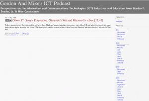 Screenshot for Gordon and Mike's ICT Podcast: Sony's Playstation, Nintendo's Wii and Microsoft's xBox
