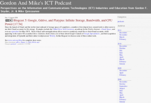 Screenshot for Gordon and Mike's ICT Podcast: Blogcast 5: Google, Gdrive, and Platypus: Infinite Storage, Bandwidth, and CPU Power