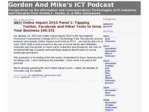 Screenshot for Gordon and Mike's ICT Podcast: Online Impact 2010 Panel 1: Tapping Twitter, Facebook and Other Tools to Grow Your Business