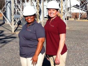 Aretha Murphy (left) and Geri Neal work together as engineering technicians; their friendship began in classes at Lawson State Community College. 