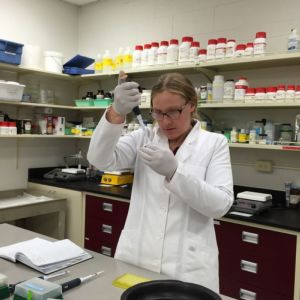 In the lab at Flathead Valley Community College student Kim Lantrip prepares a fur sample for tests to determine if it has Canada lynx DNA.