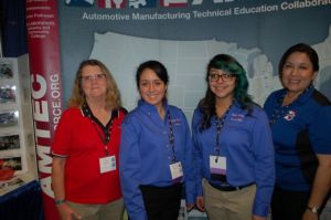 Mary Batch, assistant manager of Human Resource Development, Toyota Motor Manufacturing Texas Inc., St. Philips College students Selena Flores and Samantha Vera, and Danine Tomlin, executive director of the Automotive Manufacturing Technical Education Collaborative (AMTEC), presented information about the Advanced Manufacturing Technology curriculum that AMTEC developed with Toyota at the 2015 ATE Principal Investigators Conference in Washington, D.C. 