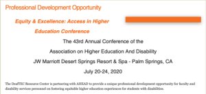 Image of the announcement for the 43rd Annual Conference of the Association on Higher Education And Disability