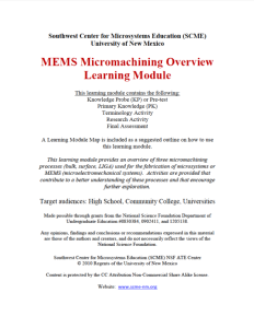 Screenshot for MEMS Micromachining Overview Learning Module