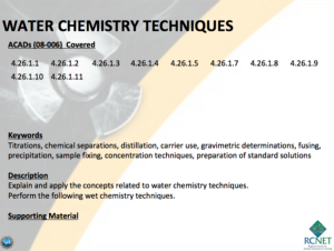 Screenshot for RCNET ACAD 08-006 Crosswalk: 4.26 Chemistry Technicians - Water Chemistry Techniques