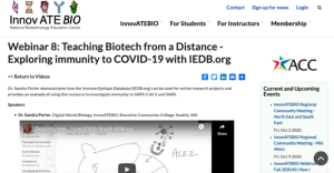 Screenshot for Webinar 8: Teaching Biotech from a Distance - Exploring immunity to COVID-19 with IEDB.org