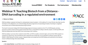 Screenshot for Webinar 9: Teaching Biotech from a Distance - DNA Barcoding in a Regulated Environment