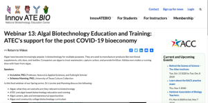 Screenshot for Webinar 13: Algal Biotechnology Education and Training: ATEC's Support for the Post COVID-19 Bioeconomy