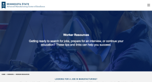 Screenshot for Minnesota State Advanced Manufacturing Center of Excellence Worker Resources