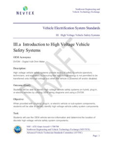 Screenshot for Vehicle Electrification Systems Standards: High Voltage Vehicle Safety