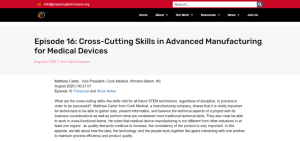 Screenshot for Episode 16: Cross-Cutting Skills in Advanced Manufacturing for Medical Devices
