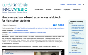 Screenshot for Hands-on and Work-Based Experiences in Biotech for High School Students