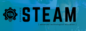 The blue and green logo for Experience STEAM, featuring a gear cog