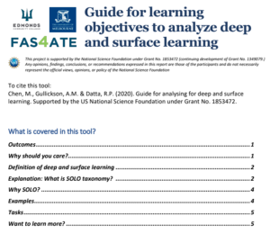 Screenshot for Guide for Learning Objectives to Analyze Deep and Surface Learning