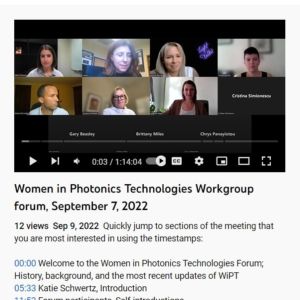 Screenshot for Women in Photonics Technologies Workgroup September Forum
