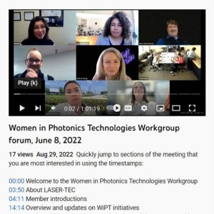 Screenshot for Women in Photonics Technologies Workgroup June Forum