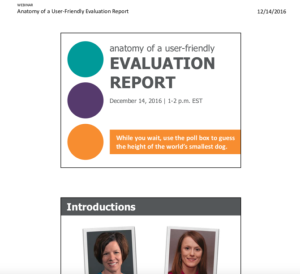 Screenshot for Anatomy of a User-Friendly Evaluation Report