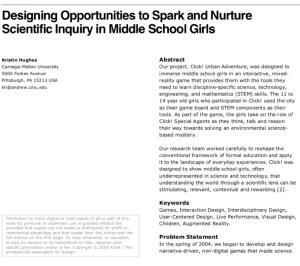 Screenshot for Designing Opportunities to Spark and Nurture Scientific Inquiry in Middle School Girls
