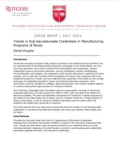 Screenshot for Trends in Sub-Baccalaureate Credentials in Manufacturing Programs of Study