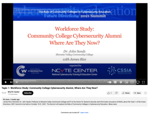 Screenshot for Topic 1: Workforce Study: Community College Cybersecurity Alumni, Where Are They Now?