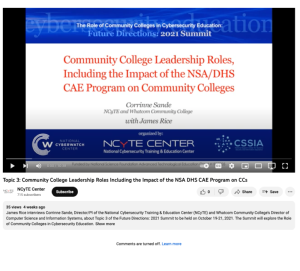 Screenshot for Topic 3: Community College Leadership Roles Including the Impact of the NSA DHS CAE Program on Community Colleges