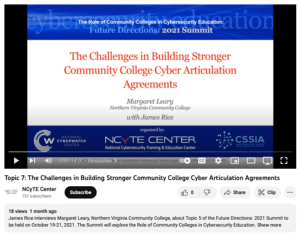Screenshot for Topic 7: The Challenges in Building Stronger Community College Cyber Articulation Agreements