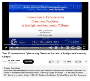 Screenshot for Topic 10: Innovations in Cybersecurity Classroom Practices: A Spotlight on Community Colleges