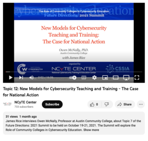 Screenshot for Topic 12: New Models for Cybersecurity Teaching and Training - The Case for National Action