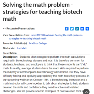Screenshot for Solving the Math Problem: Strategies For Teaching Biotech Math