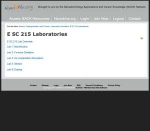 Screenshot for E SC 215: Materials Modification in Nanotechnology: Laboratory Activities