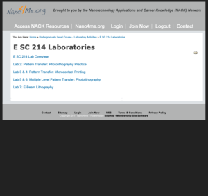 Screenshot for E SC 214: Patterning for Nanotechnology Laboratory Activities