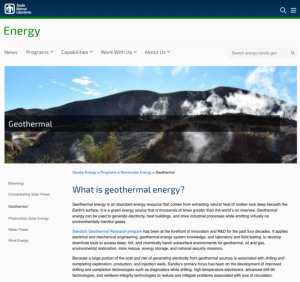 Screenshot for Sandia National Laboratories, Geothermal Research Department