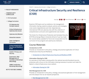 Screenshot for Critical Infrastructure Security and Resilience (CISR) Course Material