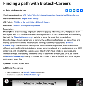 Screenshot for Finding a Path with Biotech-Careers