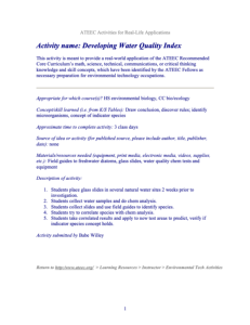 Screenshot for Developing Water Quality Index Activity