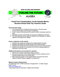 Screenshot for Fossil Fuel Transportation via the Alyeska Marine Terminal Virtual Field Trip Teachers Guide