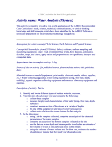 Screenshot for Water Analysis (Physical) Activity