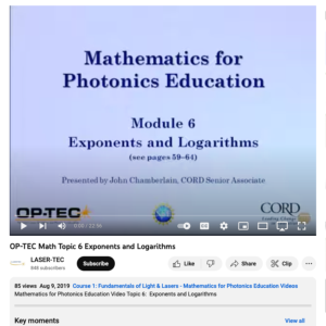 Screenshot for Mathematics for Photonics Education: Exponents and Logarithms