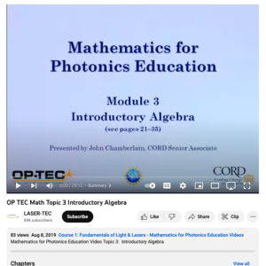 Screenshot for Mathematics for Photonics Education: Introductory Algebra