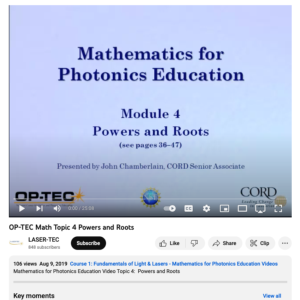 Screenshot for Mathematics for Photonics Education: Powers and Roots