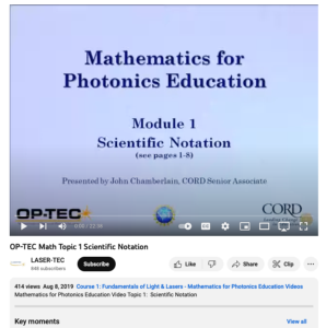 Screenshot for Mathematics for Photonics Education: Scientific Notation