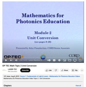 Screenshot for Mathematics for Photonics Education: Unit Conversion